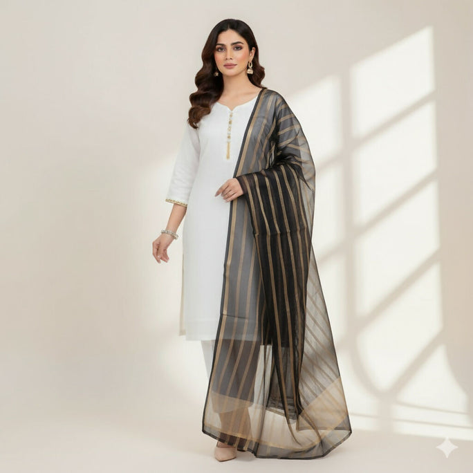 3 Pieces Unstitched Katan Silk Plain Shirt & Trouser With Organza Lining Dupatta For Womens & Girls