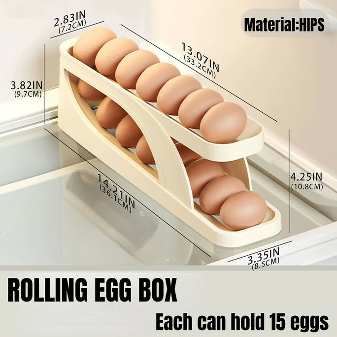 Rolling Egg Holder Box 15 Eggs | Automatic Rolling Egg Storage Tray | Refrigerator Egg Organizer Rack | Space Saving Kitchen Storage Container