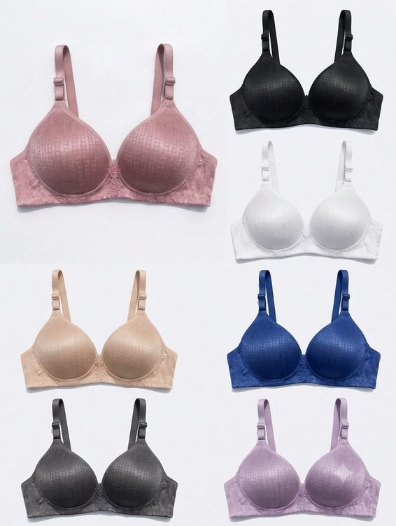 Bra for Women & Girls | Ladies Soft Textured Velvet Padded Wireless Bra | Floral Lace Full Coverage Comfortable Everyday Fancy Bra | Wide Strap Women's Innerwear Undergarments