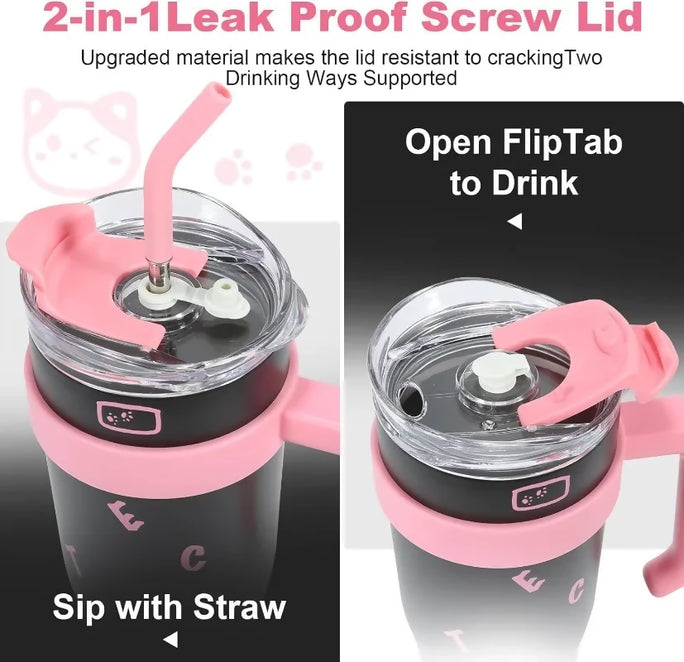 40 oz Tumbler with Handle and Straw Lid, Insulated Reusable Stainless Steel Travel Mug Keeps Drinks Cold up to 24 Hours