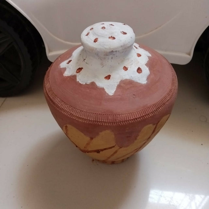 Clay Money Saving Pot (Gullak) and random design matti ka bartan 2 pcs Random design