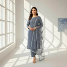 Unstitched 3 Piece Collection Katan Silk Plain Shirt & Trouser With Net Dupatta For Women Dress for women