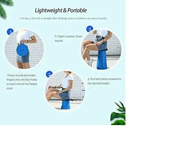 Portable Retractable Folding Stool Chair Latest Smart Outdoor Foldable Collapsible Lightweight Seat Chair Stool for Camping Traveling Picnic Car Easy to Carry Anywhere