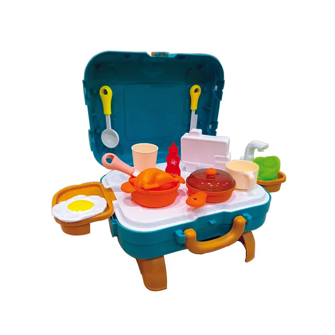 DIY 3 in 1 Portable Kitchen Set Play House Briefcase 27 Pcs