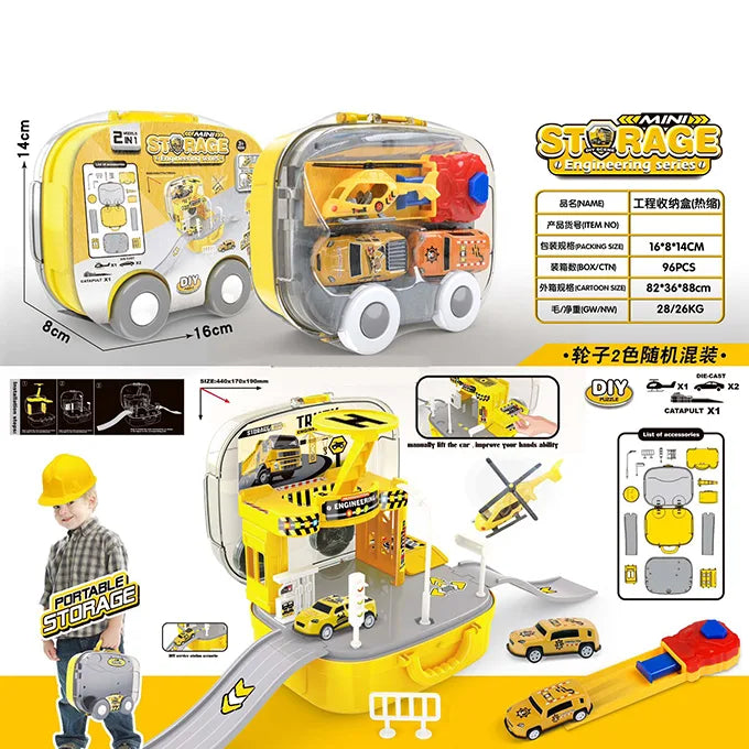 2 in 1 Mini Storage Engineering Series Construction Key Power Cars with Storage Box Briefcase