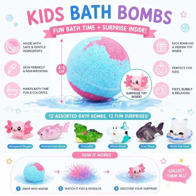 Ocean Themed Bath Bomb with Surprise Gift for Kids – Single Piece