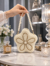 Mini Star Pearl Embellished Frame Clutch for Women - Premium Metal Frame Evening & Party Handbag