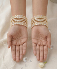 Elegant Baguette & Micro-Pave Zircon Bangles Set for Women - Sparkling Multi-Row Crystal Bracelet Set