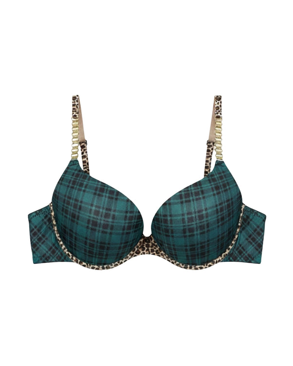 Sajiero Padded Bra Set - Checked Strap - Green
