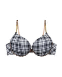 Sajiero Padded Bra Set - Checked Strap - Grey