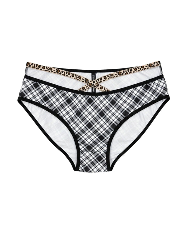 Sajiero Padded Bra Set - Checked Strap - Grey