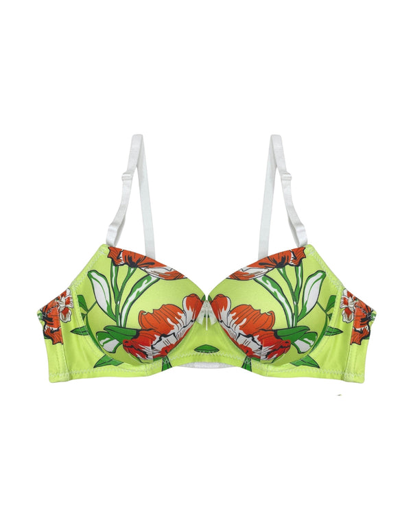 Sajiero Padded Bra Set - Green Floral