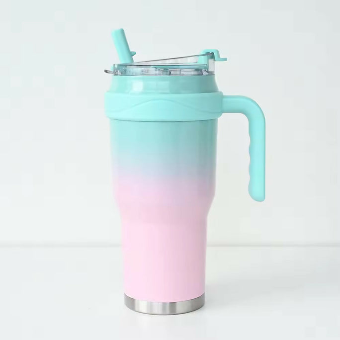 New 40 OZ Tumbler with Handle and Nozzle Straw Lid, Insulated Reusable Stainless Steel Travel Mug Keeps Drinks Cold up to 34 Hours
