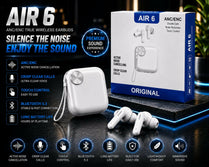 Original Air 6 Wireless Bluetooth Earbuds Noise Cancelling TWS Gaming Headset | Waterproof Sport Earphones, Immersive Sound, Heavy Bass Buds with Mic, Wide Compatibility for All Smartphones