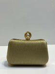 Silk Textured Hard Case Evening Clutch Bag for Women - Elegant Pearl Top Lock Party & Bridal Purse