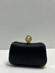 Silk Textured Hard Case Evening Clutch Bag for Women - Elegant Pearl Top Lock Party & Bridal Purse