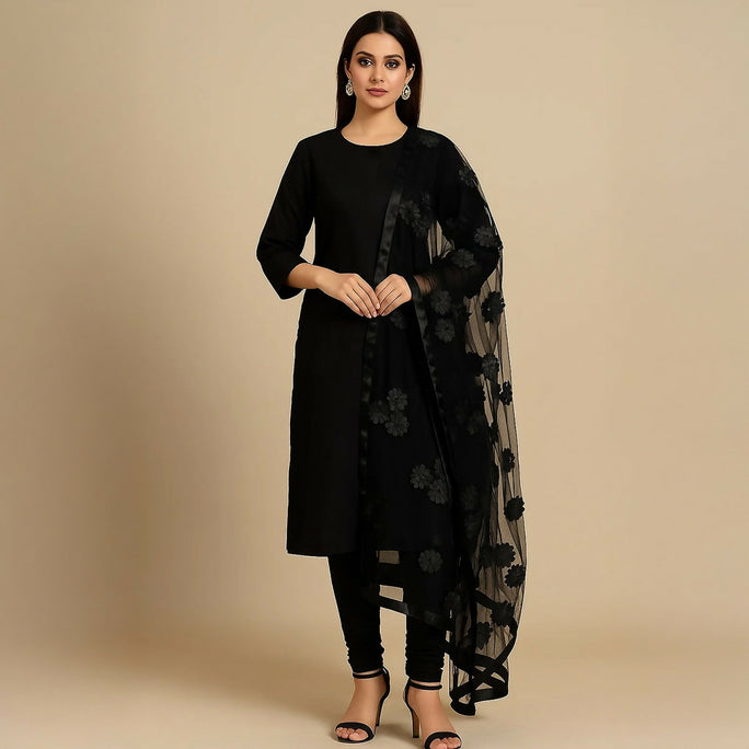Unstitched 3 Piece Collection Katan Silk Plain Shirt & Trouser With Net Dupatta For Women Dress for women