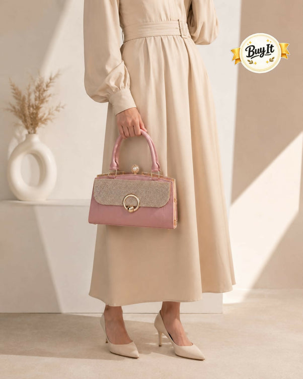 Chic Rhinestone Flap Medium Frame Handbag for Women & Girls - PU Leather Shoulder Bag with Top Clasp
