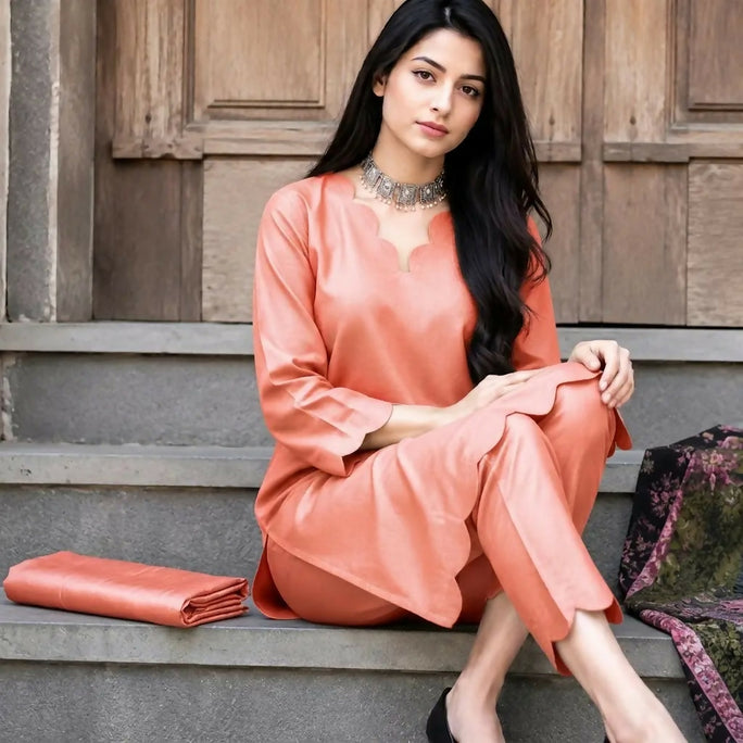 Katan Silk 2 Piece Unstitched Suit Plain Shirt & Trouser-New Design Trendy Party Wear