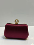 Silk Textured Hard Case Evening Clutch Bag for Women - Elegant Pearl Top Lock Party & Bridal Purse