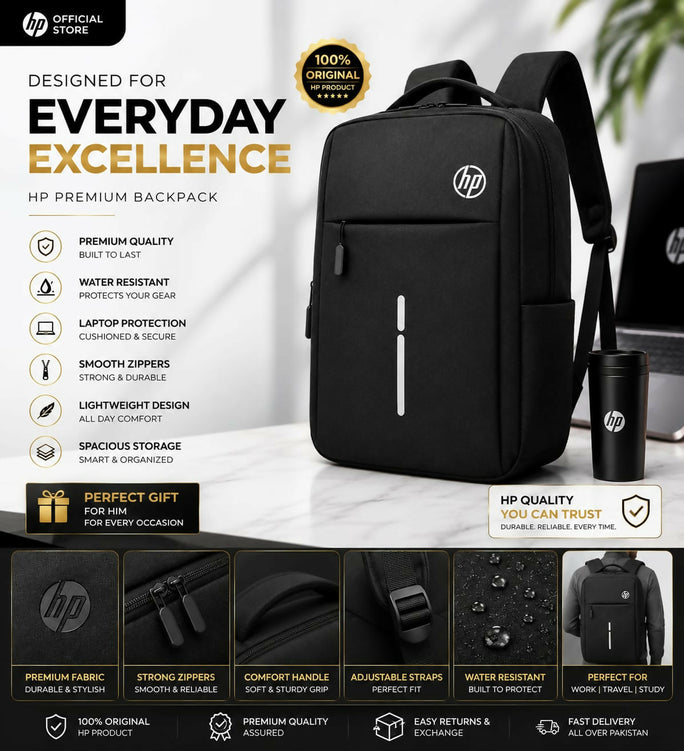 HP Original Premium Laptop Backpack | Water Resistant Shockproof Anti-Theft Business Travel Laptop Bag with USB Charging Port | Fits 14", 15", 15.6", 16" & 17" Inch Laptops Office, College, School, University & Travel | Black