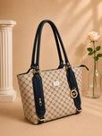Elegant Monogram Pattern Shoulder Tote Bag for Women - Spacious Printed Handbag with Front Pocket