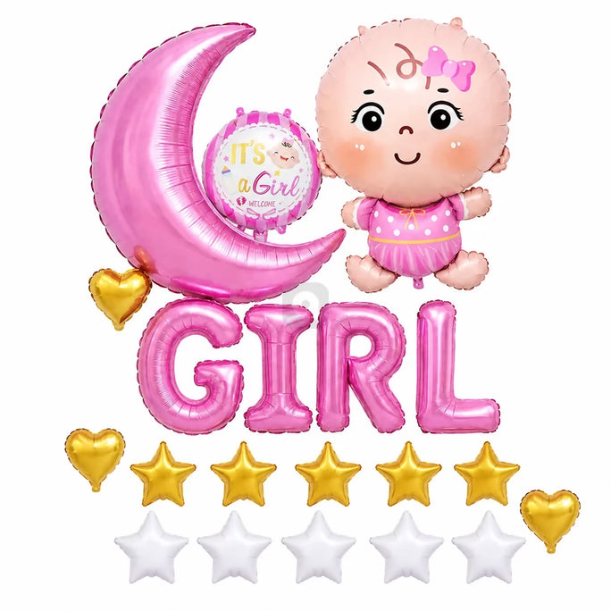 Pink Baby Shower Foil Balloon Decoration Set
