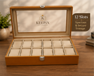 12 Slots Premium Watch Storage Box with Glass Lid | Luxury PU Leather Watch Organizer | Perfect for Watches Collection & Gift