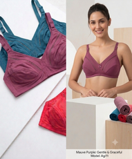 Women's Bra | Ladies Pure Cotton Wireless Non Padded Bra | Full Coverage Mesh Panel Comfortable Everyday Wide Strap Bra | Women's Innerwear