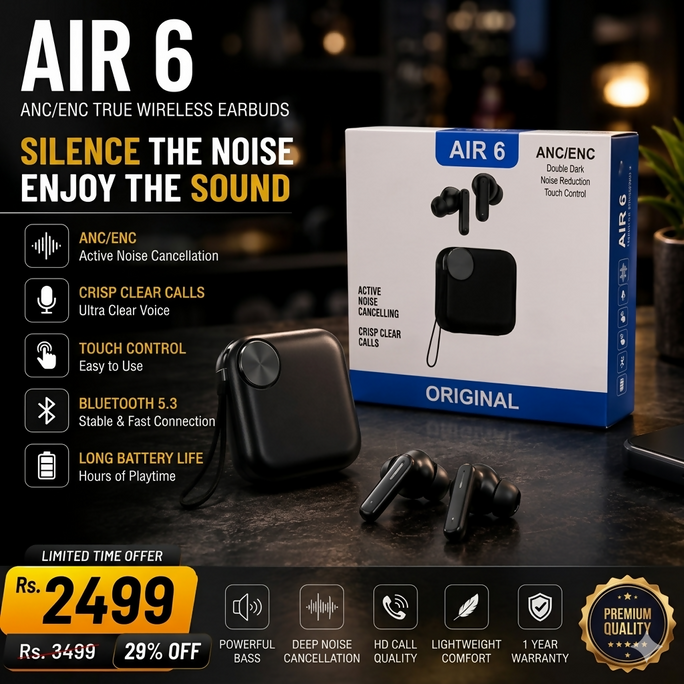 Air 6 Wireless Bluetooth Earbuds with Noise Cancelling