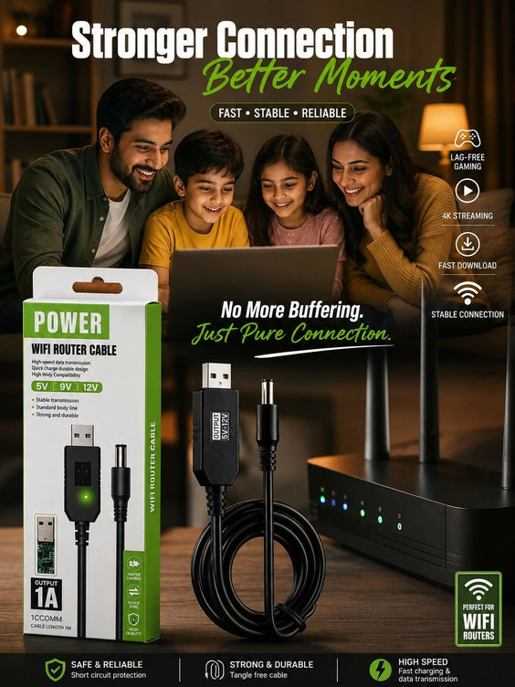 WIFI ROUTER CABLE For Power Bank | 5V To 9V/12V DC Step Up USB Converter Cable | High Speed Fast Charging WiFi Router Power Cable for Powerbank, Modem & Mini UPS (1 Meter, Black