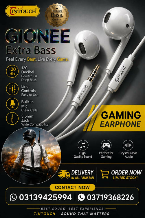 INTOUCH GIONEE X-09 Gaming Earphones – Extra Bass, 3.5mm Wired Handsfree with Mic