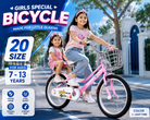 BDF 20" Girls Bicycle Light Pink with Steel Basket (Ages 7-13)