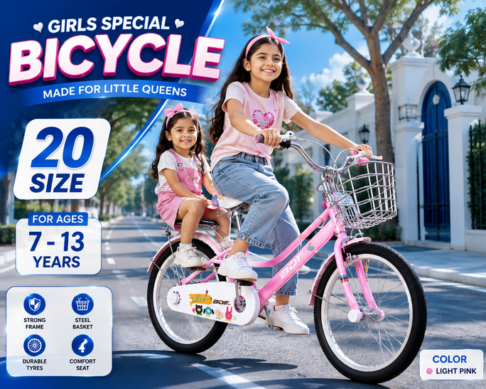 BDF 20" Girls Bicycle Light Pink with Steel Basket (Ages 7-13)