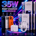Original 35W Fast Charger For iPhone 17 Pro Max 17 Pro USB-C Power Adapter With Type C To C Cable Kit, Premium Quality PD Fast Charging Adapter, Smart Chip Protection Quick Wall Charger