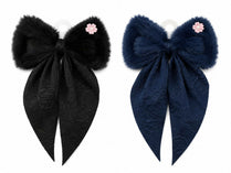 White Plush Fur Hair Bow Clip for Women & Girls | Off White Velvet Floral Ribbon Hair Barrette | Soft Winter Hair Accessories for Wedding, Party & Casual Wear