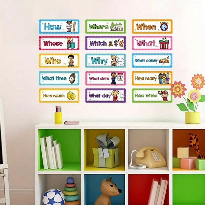 Educational Flashcards 16-Pcs English Grammar Question Words Paper Material Classroom Decor Teacher Teaching Aids School Supplies for Kindergarten