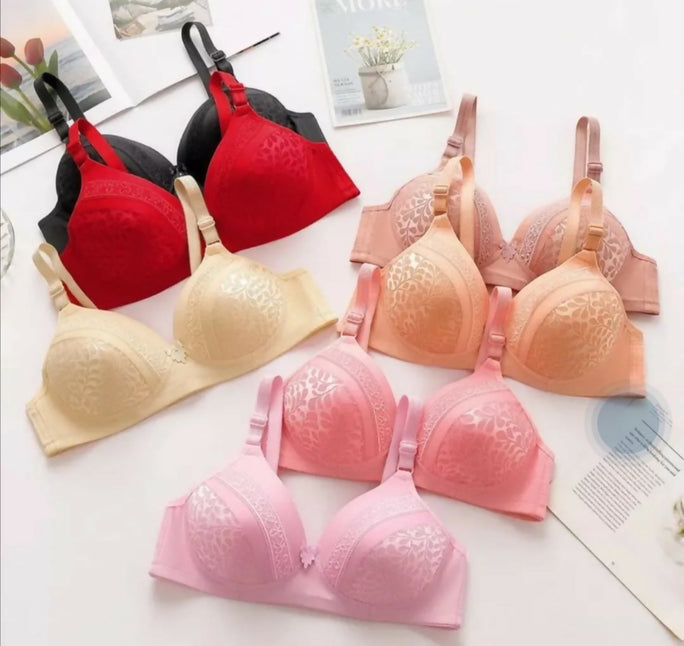 Bra for Women & Girls | Ladies Premium Self Floral Printed Padded Wireless Full Coverage Bra | Comfortable Everyday Adjustable Strap Fancy Bra | Women's Innerwear Undergarments