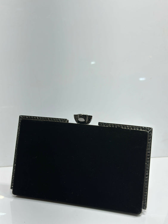 Rhinestone Trimmed Velvet Formal Clutch Bag for Women - Elegant Luxury Evening & Party Purse