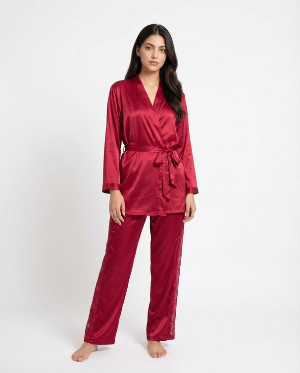 Sajiero Silk PJ Set - Silk Lounge - Maroon