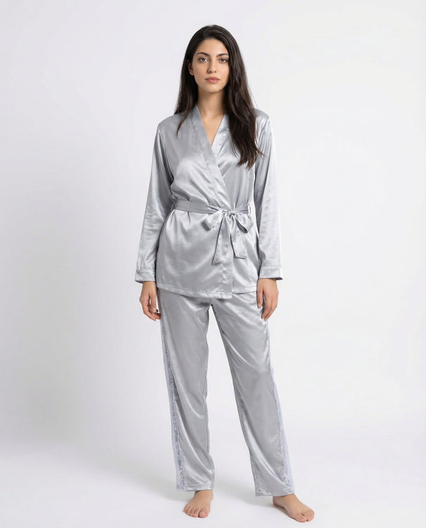 Sajiero Silk PJ Set - Silk Lounge - Silver