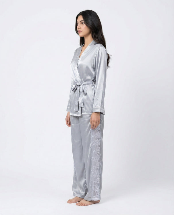 Sajiero Silk PJ Set - Silk Lounge - Silver