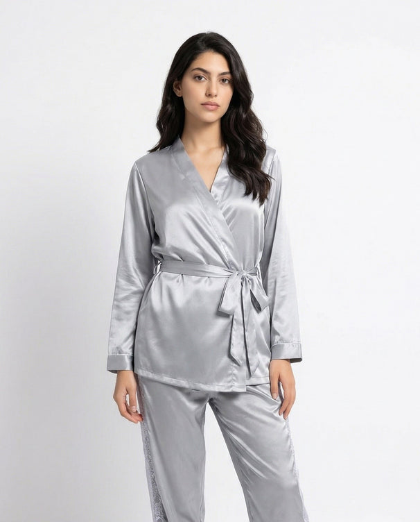 Sajiero Silk PJ Set - Silk Lounge - Silver