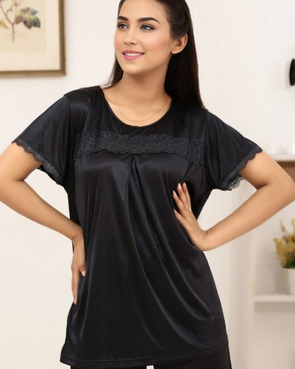 Sajiero Silk PJ Set - Cenra - Black