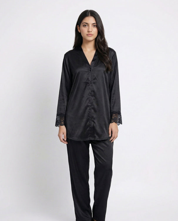 Sajiero Silk PJ Set - Silky Charm - Black
