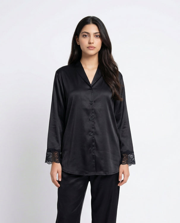 Sajiero Silk PJ Set - Silky Charm - Black