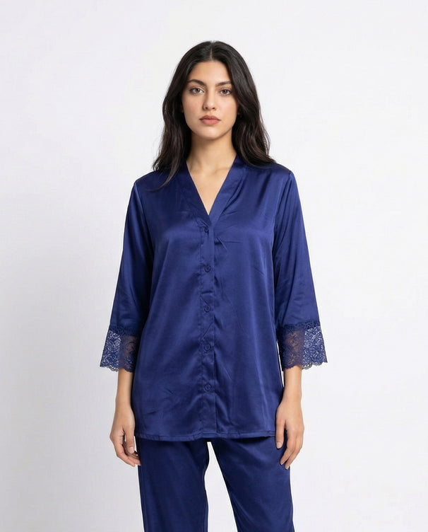 Sajiero Silk PJ Set - Silky Charm - Blue