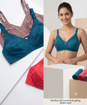 Women's Bra | Ladies Pure Cotton Wireless Non Padded Bra | Full Coverage Mesh Panel Comfortable Everyday Wide Strap Bra | Women's Innerwear