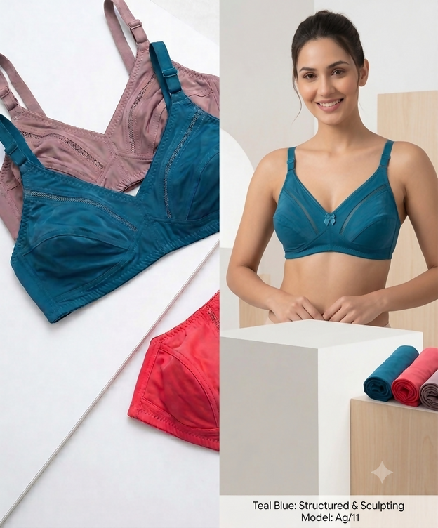 Women's Bra | Ladies Pure Cotton Wireless Non Padded Bra | Full Coverage Mesh Panel Comfortable Everyday Wide Strap Bra | Women's Innerwear
