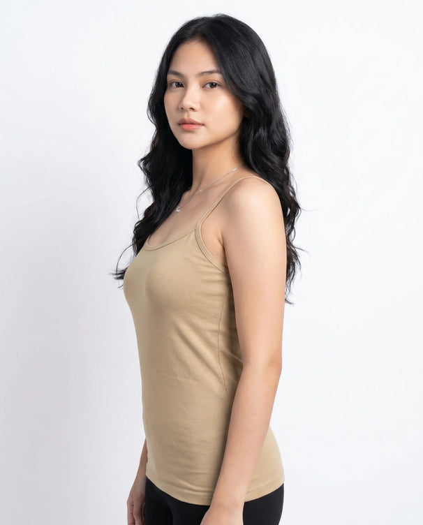 Sajiero Soft Cotton Basic Camisole - Light Brown